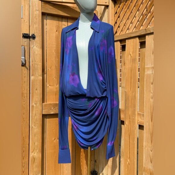 🆕 RAT & BOA 🧿 NWOT Volana Blue and Purple Floral Printed Cowl Neck Mini, Sz M - Picture 10 of 16